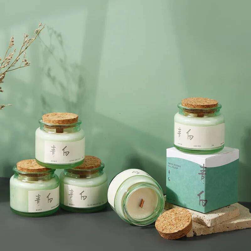 2pc 6x6.5cm Cork Green Cup Soy Fresh And Elegant Wax Portable Travel Set Romantic Scented Candle W260304