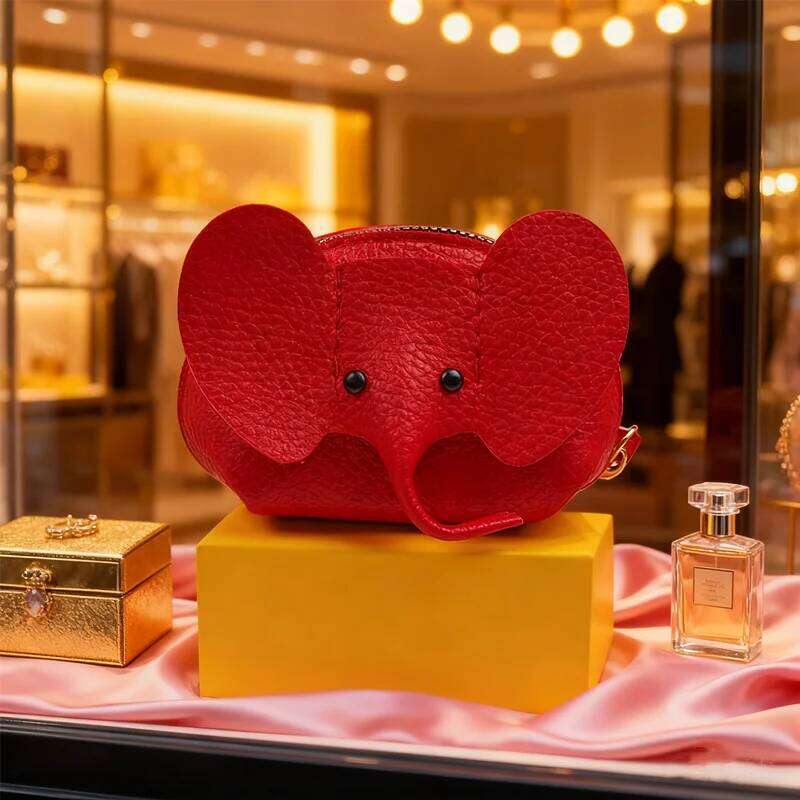 HUAHUAMultifunctional PU Leather Coin Purse for Women; Elephant Patterned Money Bag with Key Ring Zipper StorageHUAHUA C260304