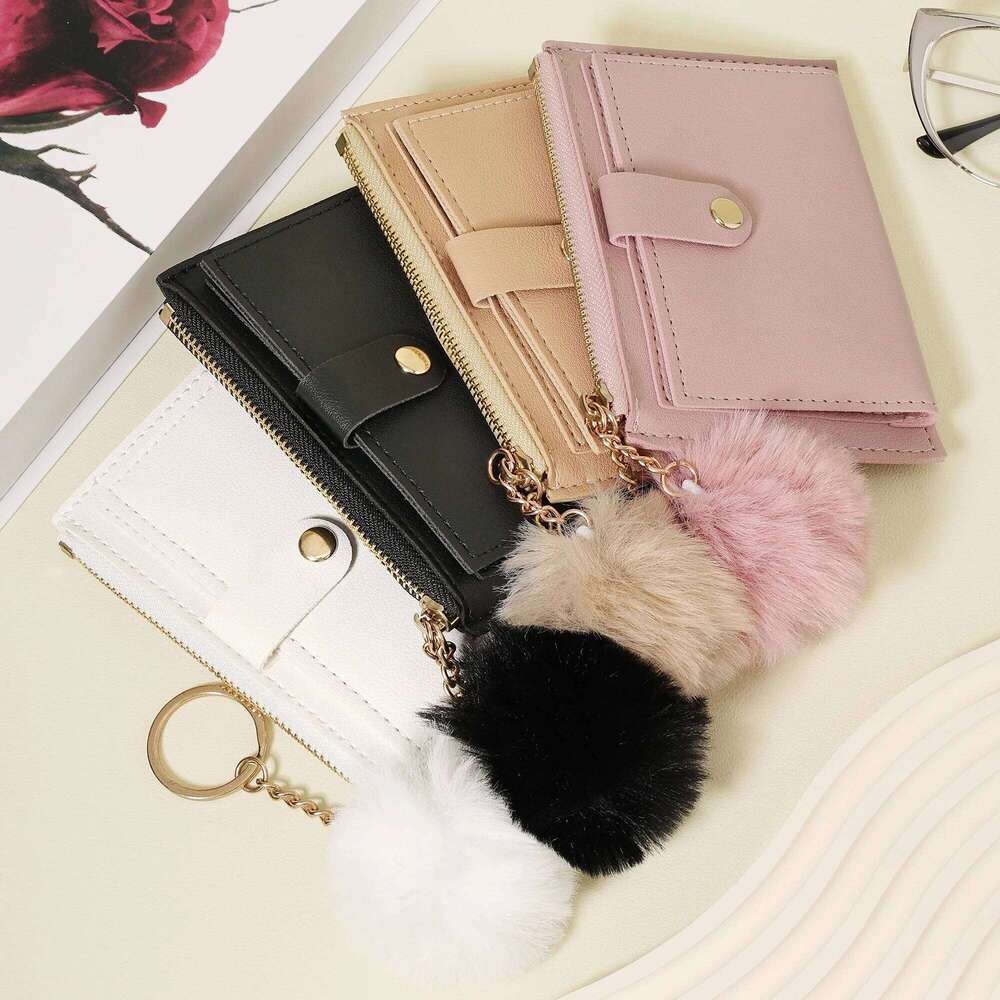 Women's Adored with a Delicate Pom pom fashionable simple short double stack wallet, lightweight and portable small credit c C260304