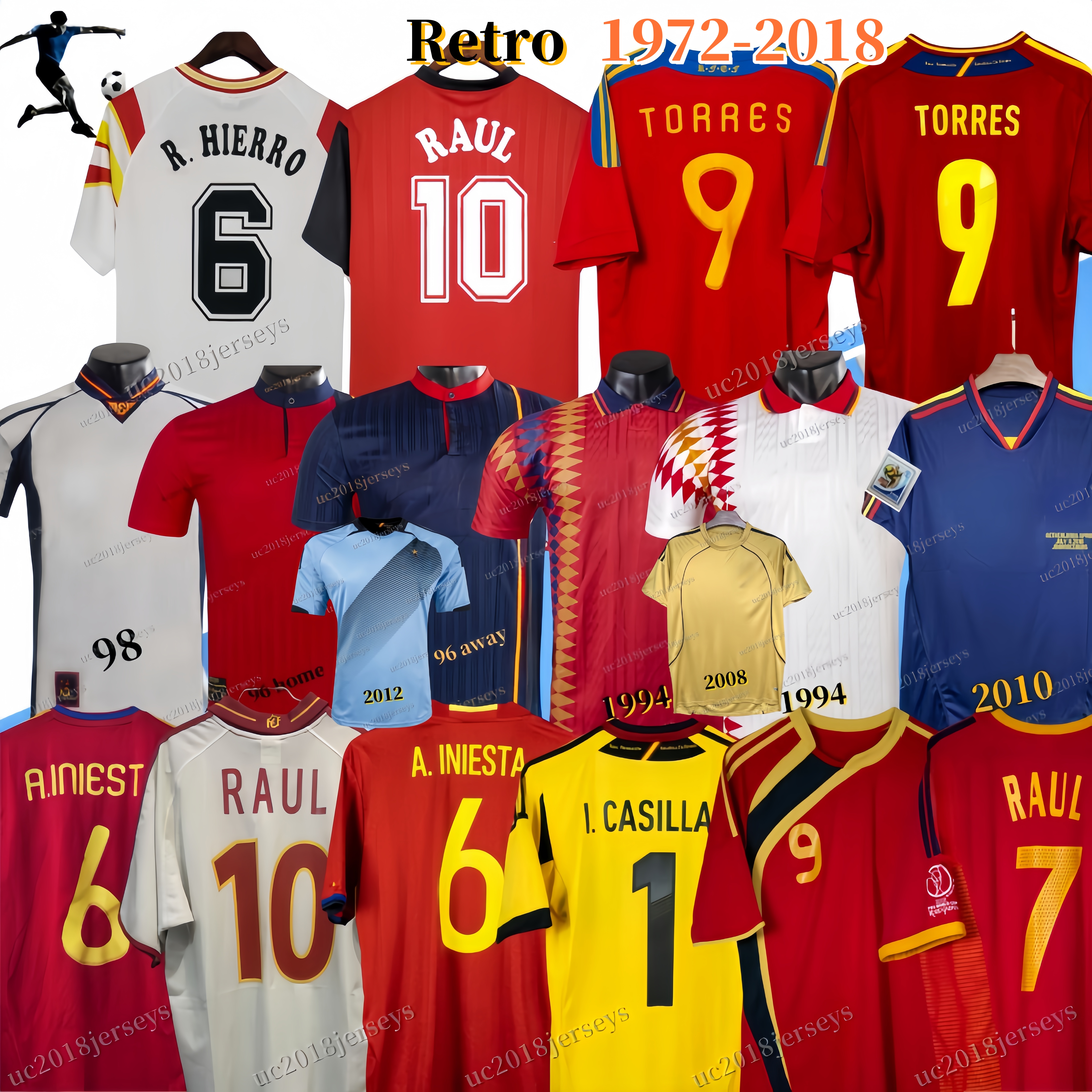 Spainjerseys retro jersey 1996 RAUL XAVI LUIS ENSRIQUE ALONSO Iniesta PUYOL David Villa TORRES 92 94 96 98 06 08 10 12 Guerrero RAMOS Football shirt