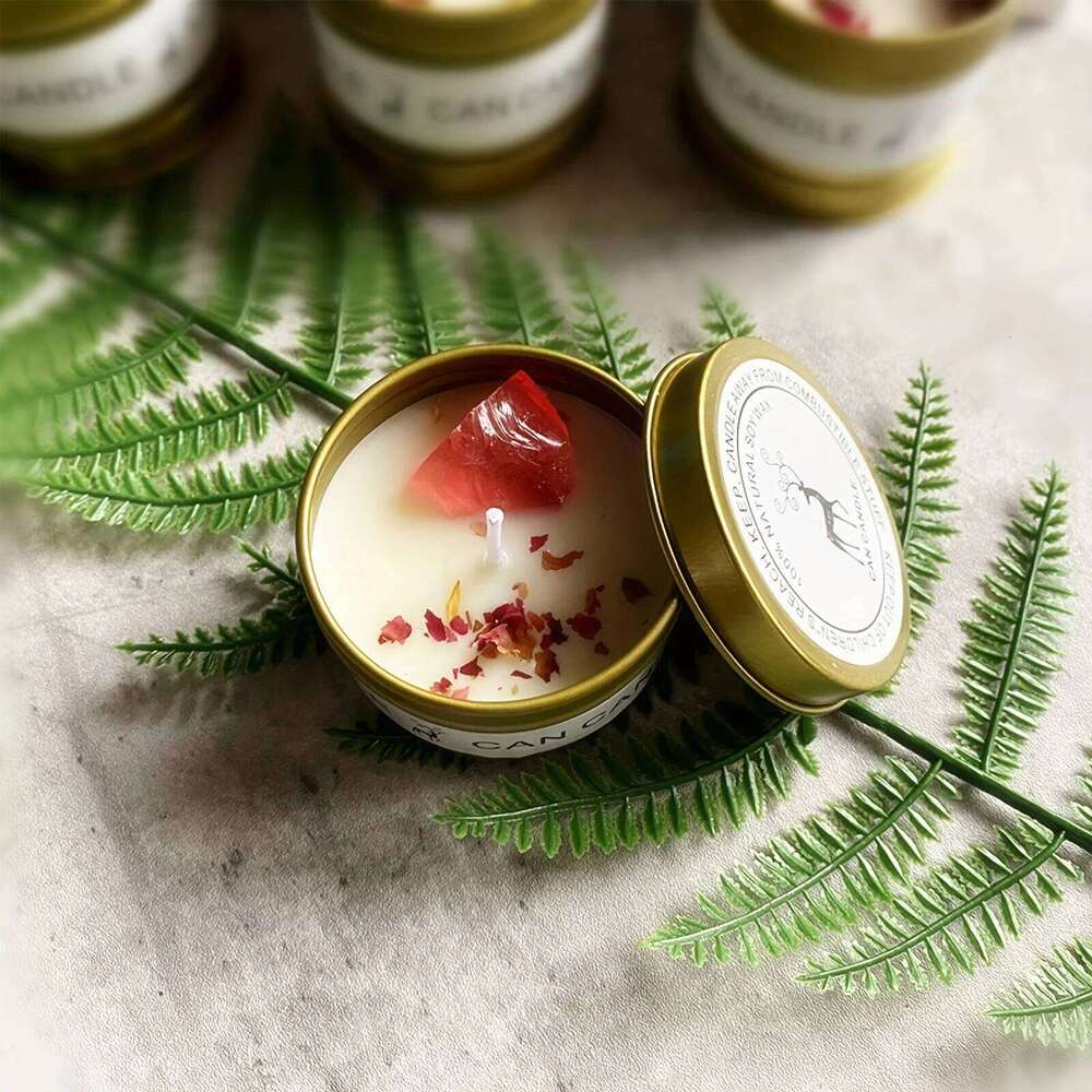 1pc Aromatherapy Candles Crystal Stone Dried Flower Luxury Meditation Scented Candles, Stress Relief Spiritual W260304