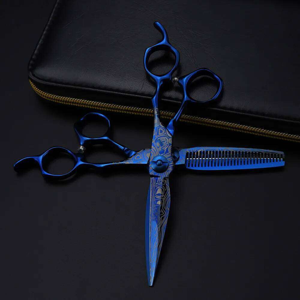 Professional 6 '' Upscale scissor Blue Damascus hair cutting barber tools haircut thinning shears hairdresser scissors H260303
