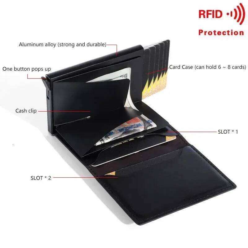 Custom Card Holder Wallets Rfid Black Carbon Fiber Leather Minimalist Wallet GiftsFor Men Personalized Male Purses C260304