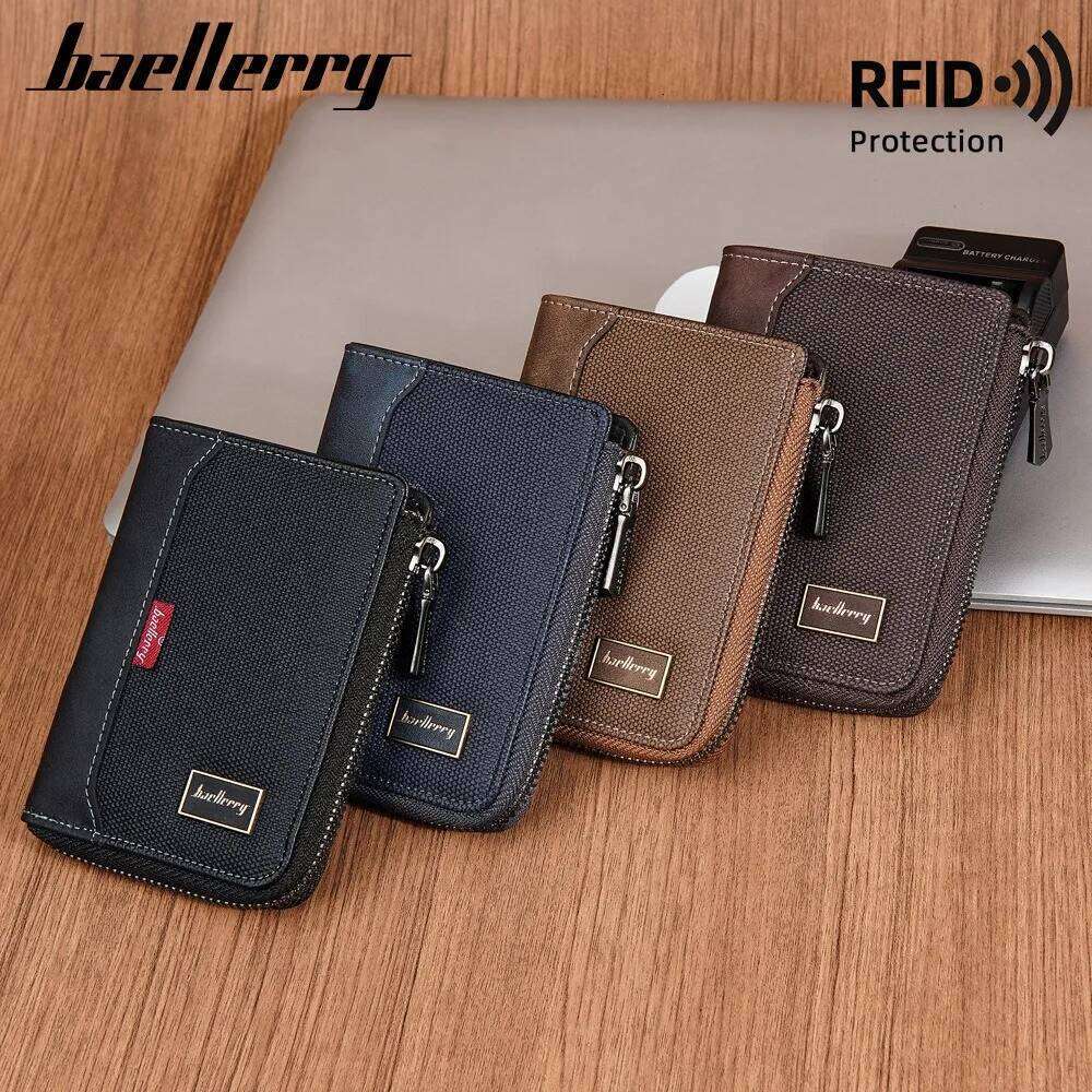 Baellerry Men's RfID Blocking Wallet Full Zipper PU Leather Card Holder Multi Slot Anti - Theft Bifold Purse C260304