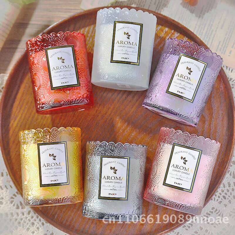 Lace Embossed Soy Wax Scented Candle Smokeless Essential Oil Fragrance Home Gift Handcrafted Gardenia Beauty Cylindrical Glass W260304