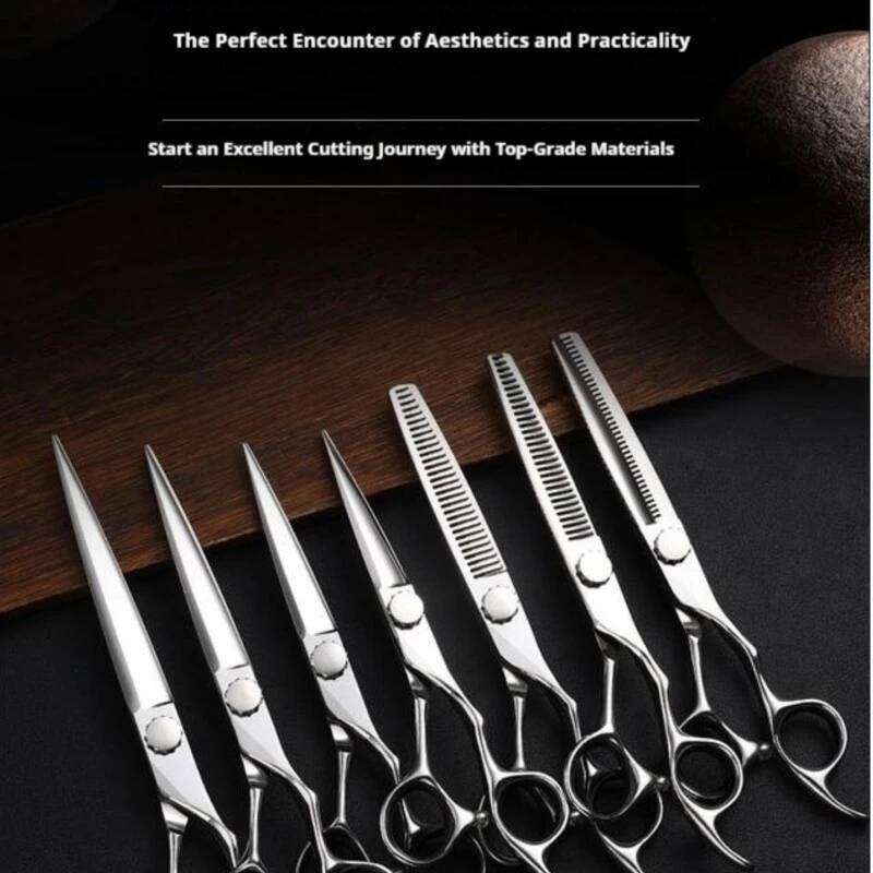 Salon Quality Hair Set Professional 440C Stainless Steel Barber Tools Thinning Shears Straight Scissors HairdressingKit H260303