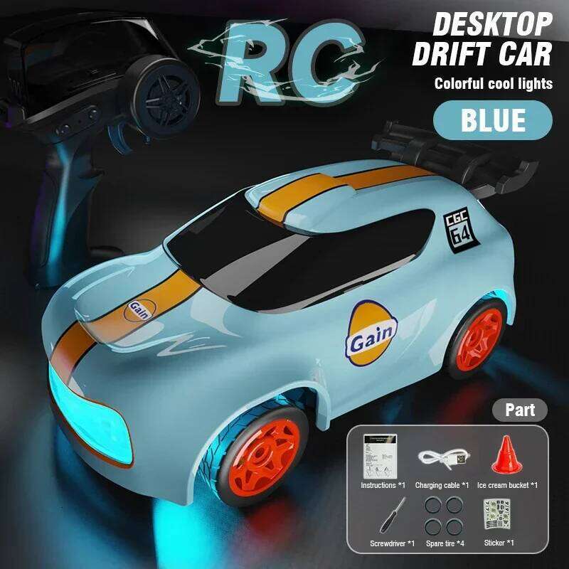 Mini Rc Drifting Car 4Wd Desktop High Speed Remote Control Racing Vehicle Light 1/64 Wireless Model Toys Children Xmas Gift Z260303