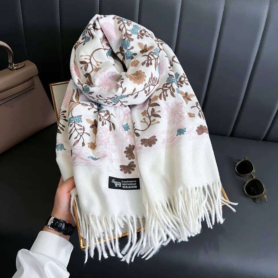 New Winter Warm Cashmere Scarf for Women Embroidery Pashmina Blanket Thick Shawl Wrap Neckerchief Fashion Bufanda Echarpe Poncho XJ260304