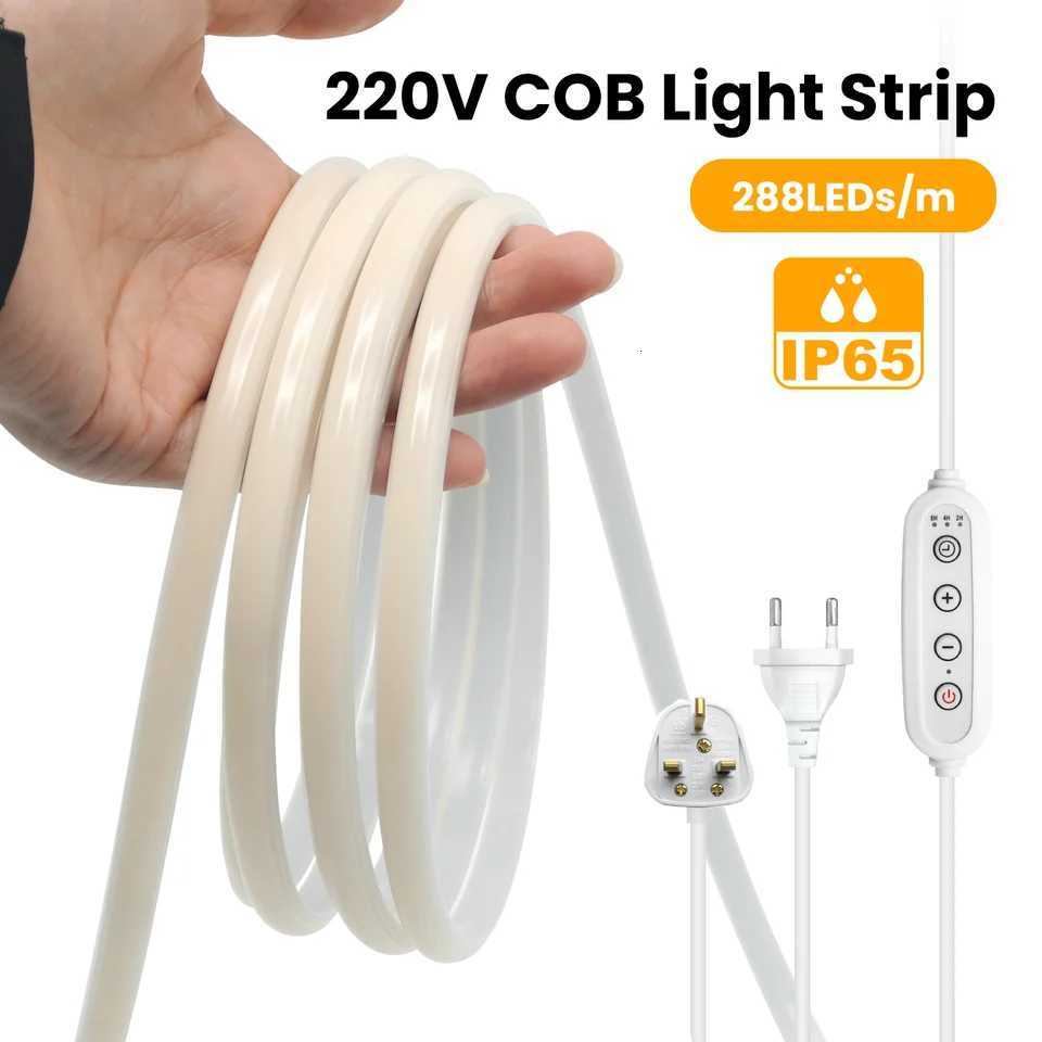 AC 220V COB LED Strip Dimmable Timing Flexible Ribbon 288Leds/m High Brightness COB Led Light for Room Outdoor Garden Lighting H260304