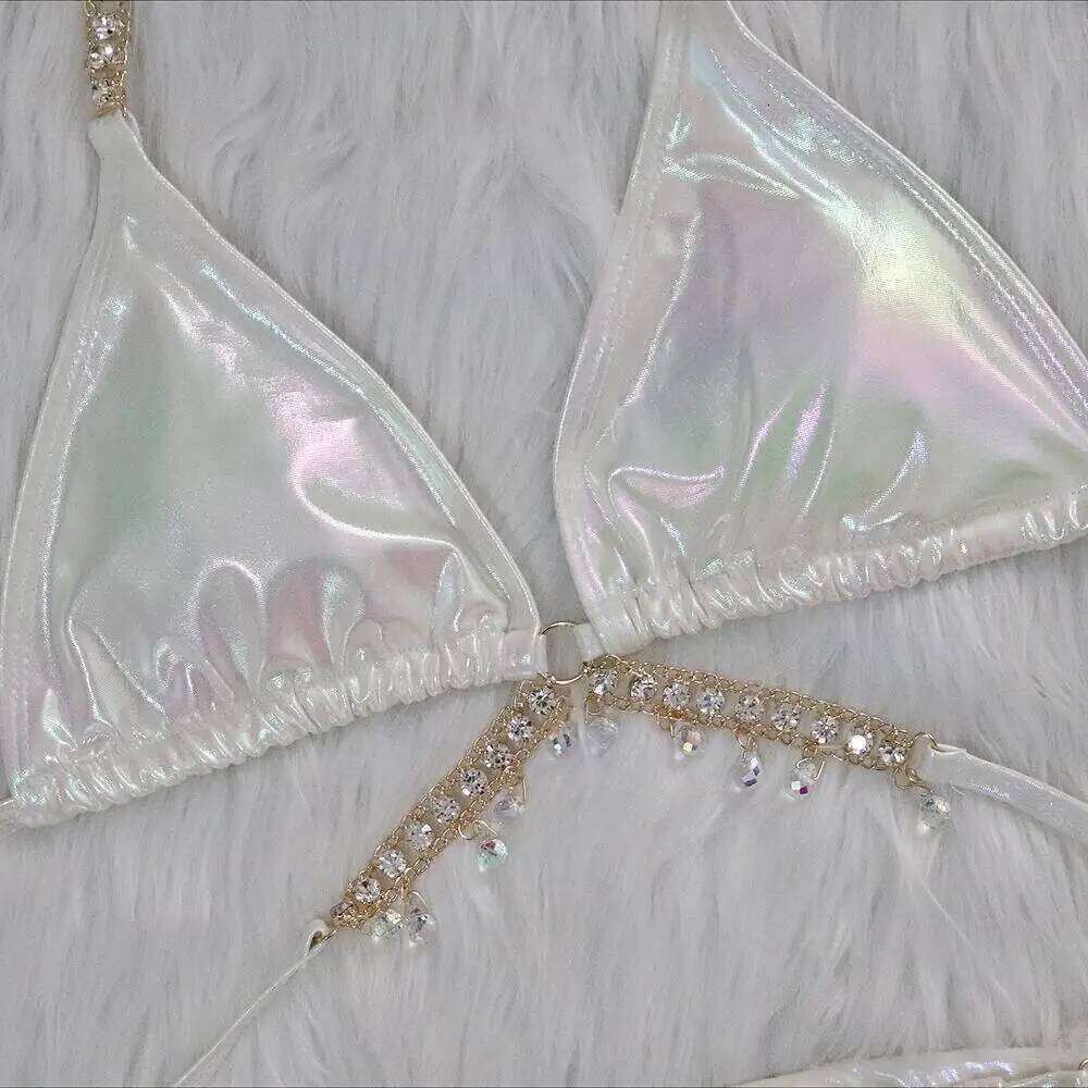 Sexy Halter Shiny Diamond Women Swimwear Female Swimsuit Laser Metallic Bikini Set Brazilian Bathing Suit Swim Beach Wear Y260303