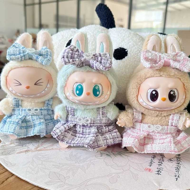 Classic Tweed Pinafore Dress Set with Pearl Bow for 17cm V2 Labubu Dolls Outfit Accessories Girl GiftT260304
