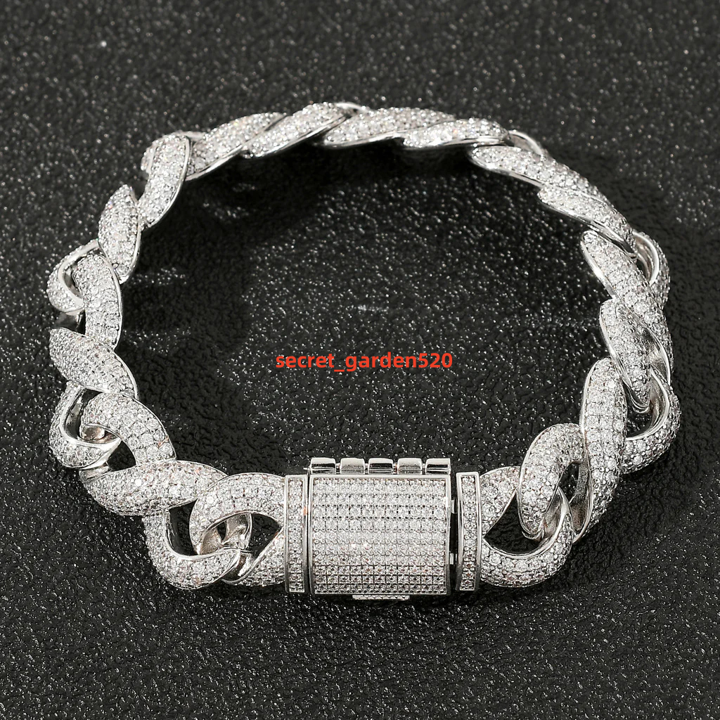 Queensun 14K Solid White Gold 15mm Infinite Cuban Chain Bracelet IGI GRA Lab Grown Diamond Hiphop Party Hiphop Bangles for Gift