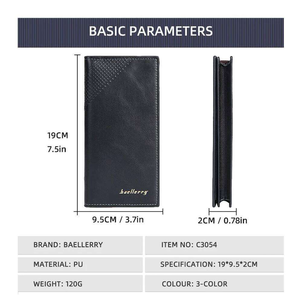 Anti-Theft Suit Wallet, Men's Long RFID Protected PU Leather with 15 Slots Business Essential C260304