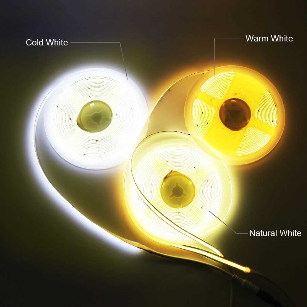 COB LED Strip Light 5V 12V 24V 320 480 384 528 LEDs Flexible Tape 5mm 3mm 8mm PCB Warm Natural White High Density Linear Lights H260304