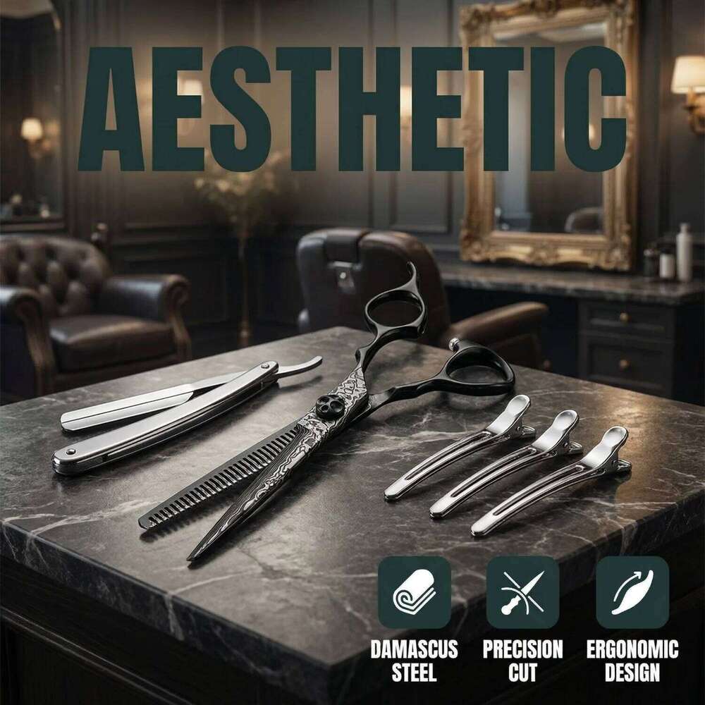 FnLune 6.0'' Professional Barber Scissors Stainless Steel Hair Cutting Shears for Salon Hairdressers H260303