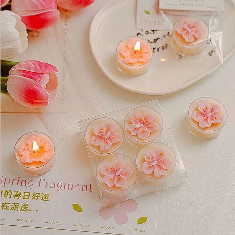 2pcs Small Scented Candles for Wedding Decoration Heart Pink Flower Baby Christening Tealight Candle Mini Aromatherapy Souvenir W260304