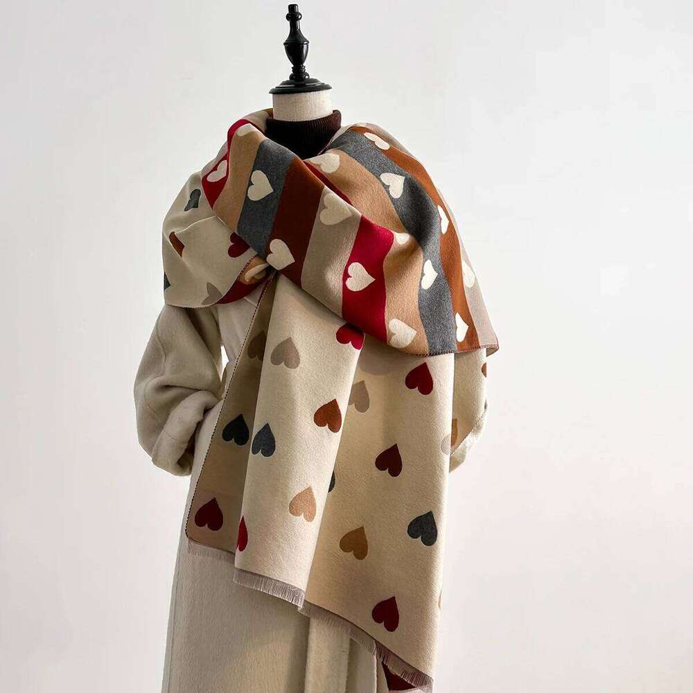 2025 Luxury Fashion Womens Heart Pattern Shawl Pashmina Warm Autumn Winter Scarf for Mujer Femme Stylish Accessory Bufanda XJ260304