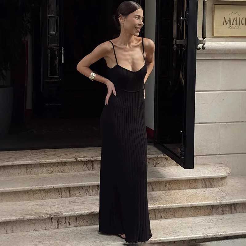 Ticketsx Knit Backless Long Dress Womens Sleeveless Spaghetti Strap Sling Dress Female Sexy Holiday Party Slim Elastic Dresses M260304