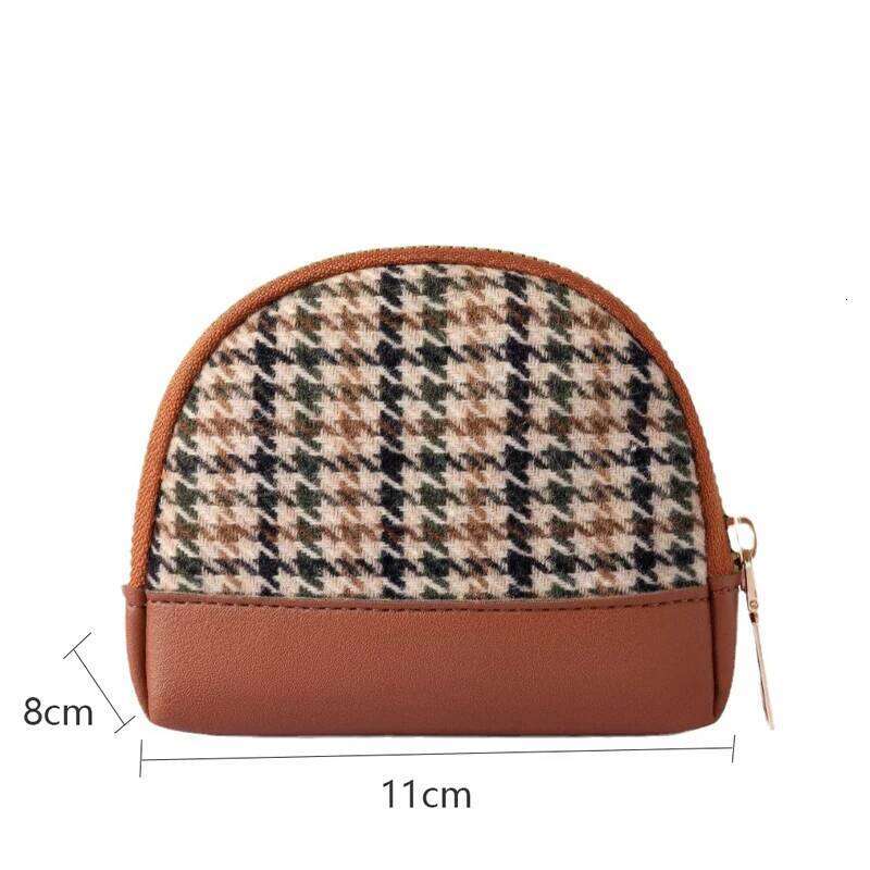 Fashionable semi-circular checkered texture double zipper mini bag Can hold earphones, keys and a large-capacity coin purse C260304