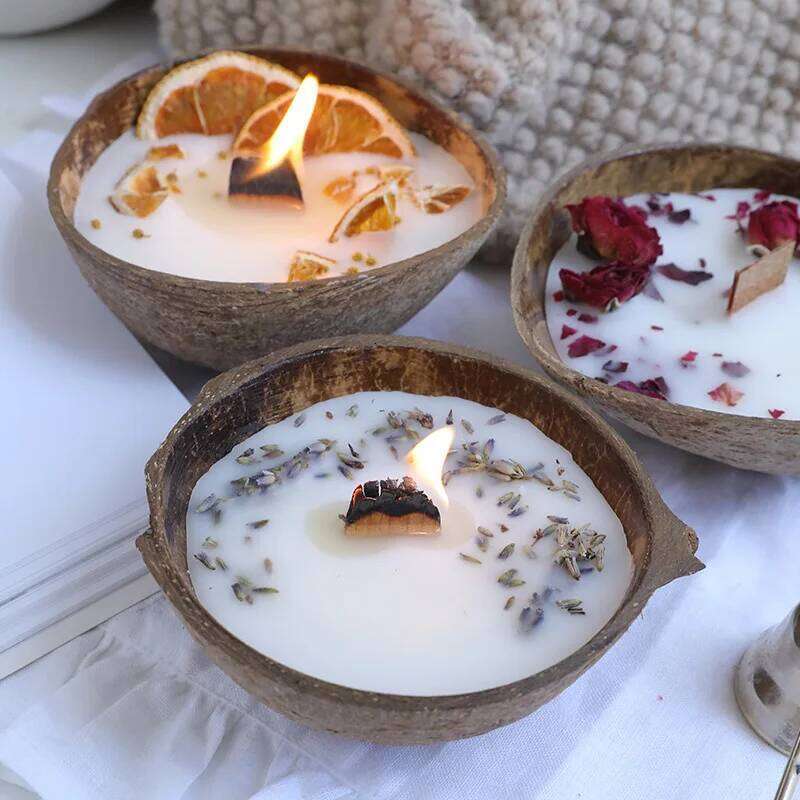 Coconut Bowl with Dried Flowers, Home Decorative Candles, Eco-Friendly Aromatherapy Candle for Weddings W260304