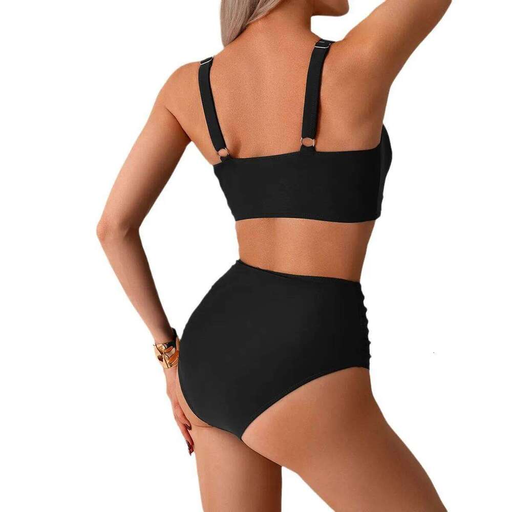 Sexy Black Two Piece Swimsuit Women Solid Push Up Padded Bikini Set Beachwear Summer Swimwear High Cut Bathing Suit Biquinis Y260303
