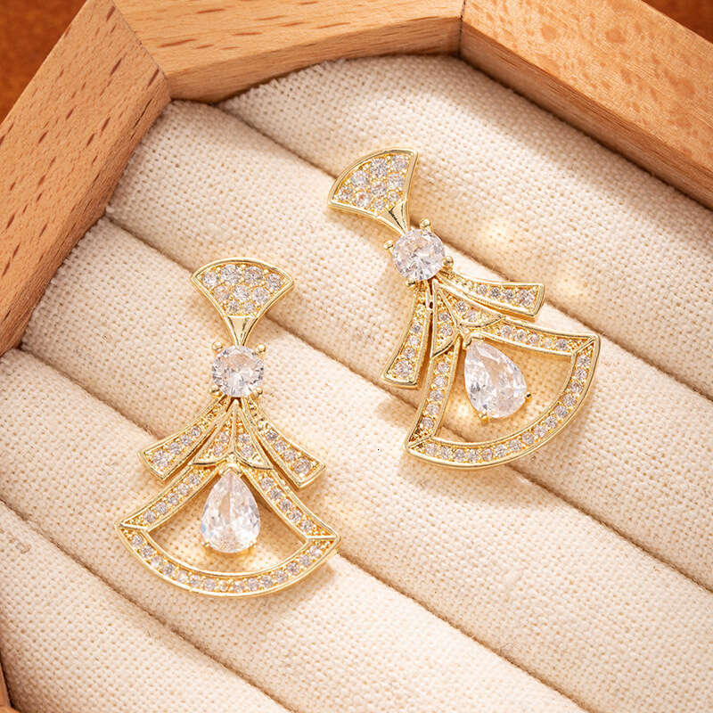 Fan-shaped Natural Red Agate Full Diamond Earrings High Version Internet Celebrity Skirt Earrings For Women