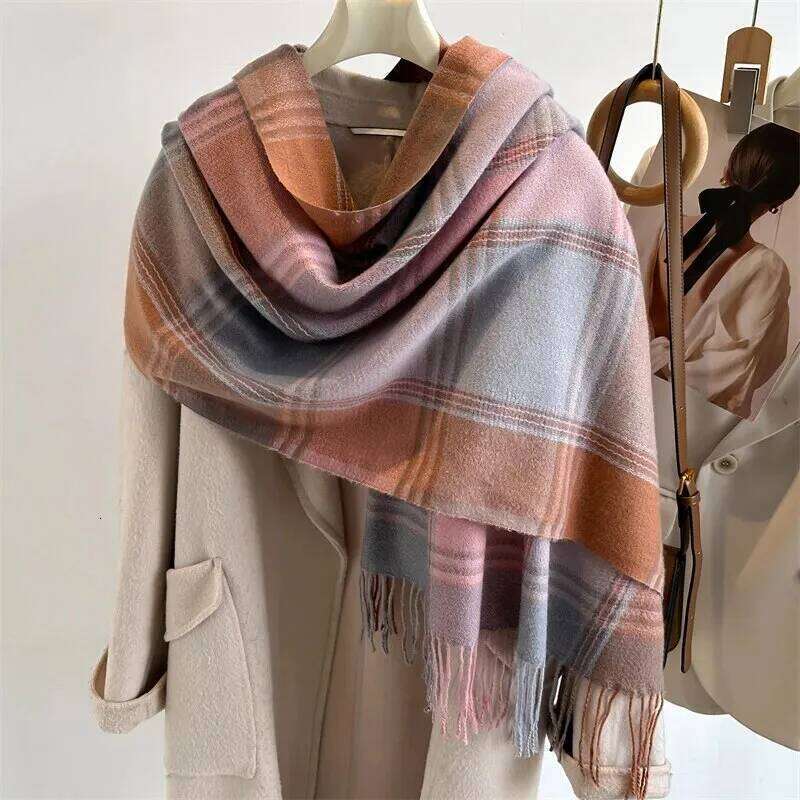 2023 Warm Plaid Cashmere Shawl Poncho Winter Scarf Luxury Print Blanket Pashmina Wraps Bufanda With Tassel Casual Stoled Echarpe XJ260304