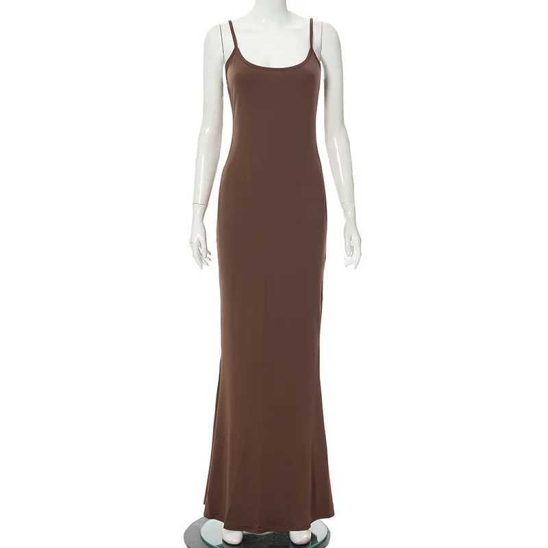 Y2K Sexy Maxi Dress for Women 2025 Autumn Backless Slim Party Dress Pullover Concise Female Long Bodycon Brown Vestidos M260304