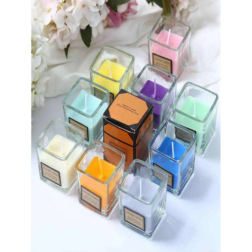 Square Small Atmosphere Candle Suitable for Bedroom Bathroom Creates Relaxing Ambiance Adds a Touch of Elegance W260304