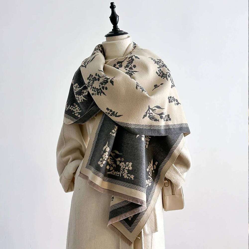 Women Winter Scarf Pashmina Shawls Lady Wraps Thick Warm Floral Pattern Bufanda Echarpe Female Cashmere Imitation Stoles XJ260304