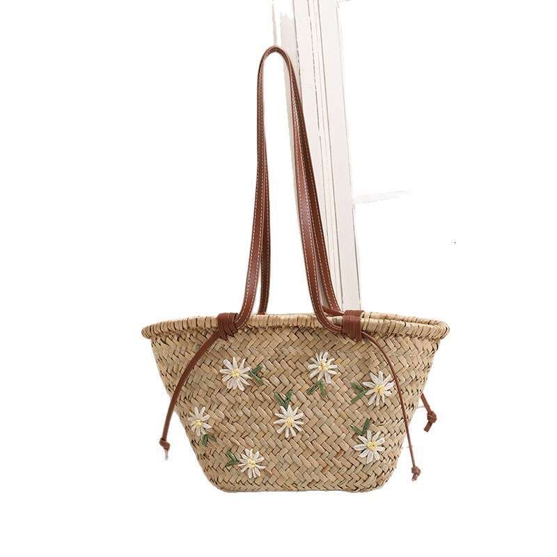 Fresh Floral Embroidery Single Shoulder New Large Capacity Mitsubishi Straw Woven Vacation Beach Bag Kl928