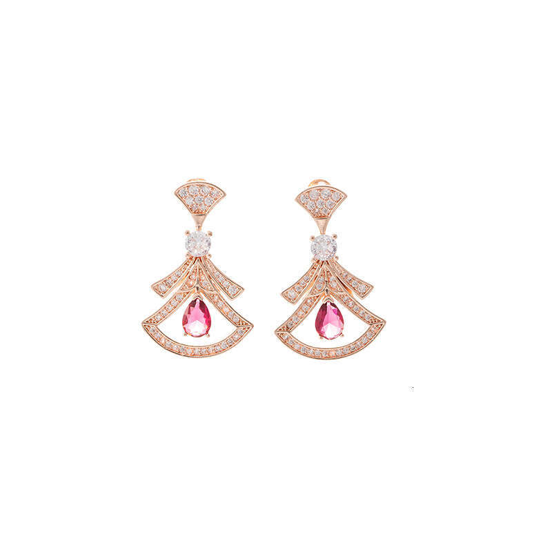 Fan-shaped Natural Red Agate Full Diamond Earrings High Version Internet Celebrity Skirt Earrings For Women