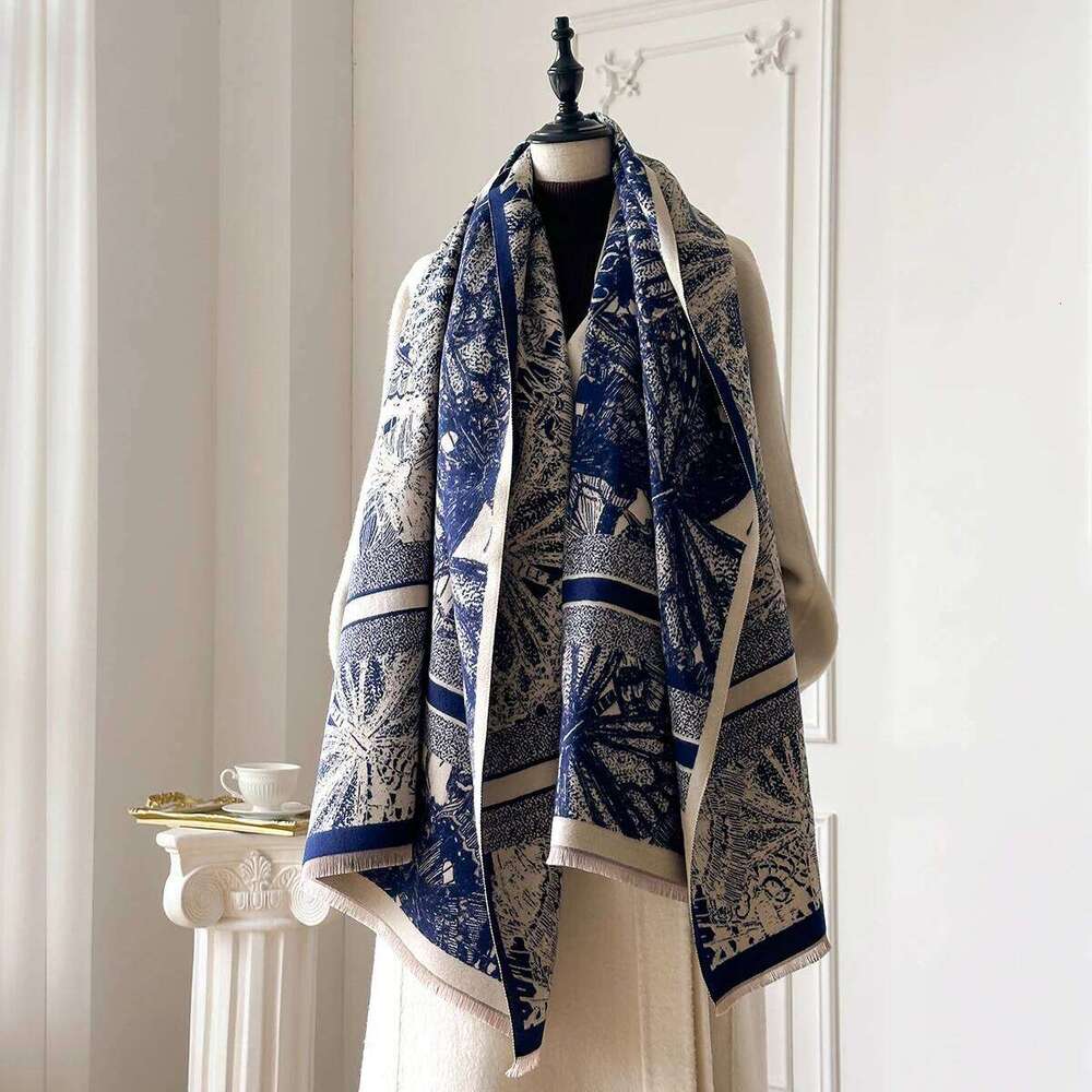 Women's Luxury Faux Cashmere Scarf Warm Thick Pashmina Blanket Poncho Autumn Winter Fashion Print Shawl for Stylish Coverage XJ260304