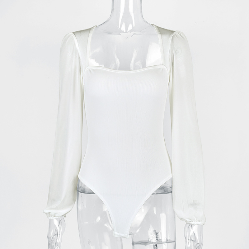 BornToGirl sexy tight fitting womens black and white tight fitting long sleeved one-piece mesh tight 240827