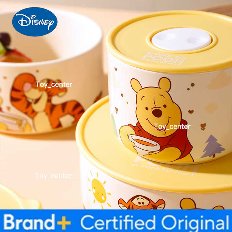 Disney Winnie the Pooh Tigger Large Medium Small Ceramic Fresh Bowl Sealed Refrigerator Bento Box Round Microwave Heating Lid H260304