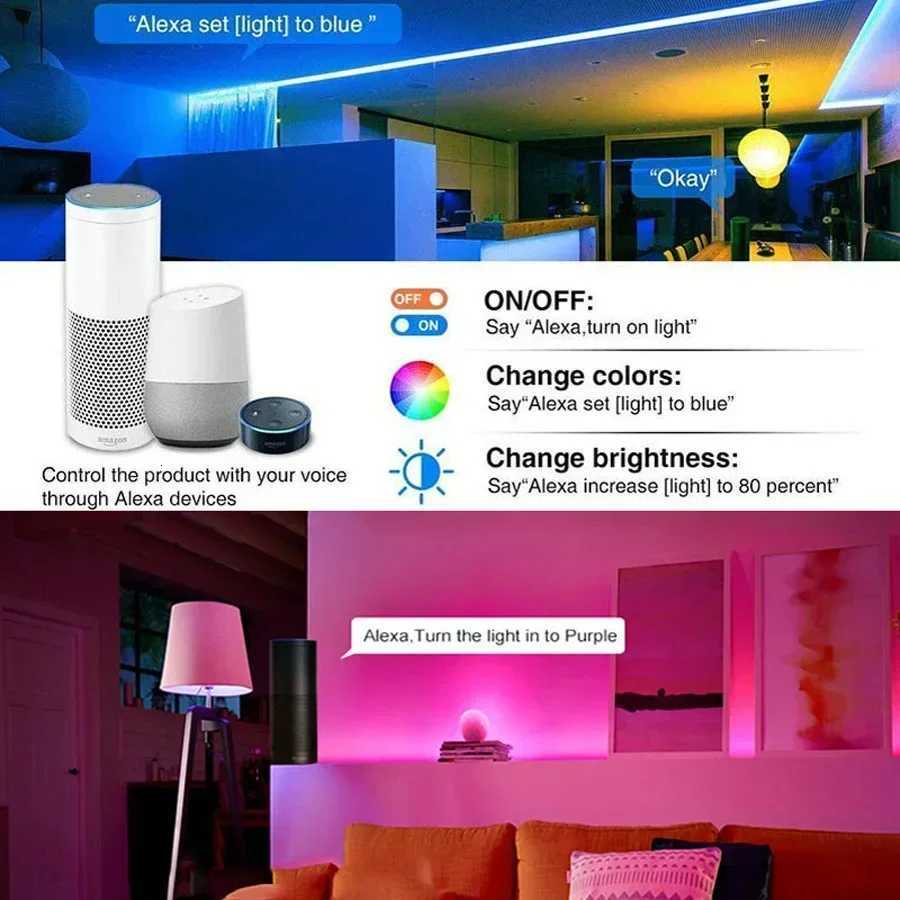 LED Strip Light RGB 5050 Music Sync Color Changing Led Lights App control DC12V Flexible Lamp Tape for Room Decor with EU Plug H260304
