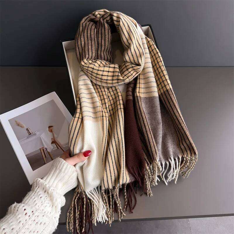 Winter Neck Warmer Scarf Women Men Autumn Thickened Tassel Pashmina Shawl Faux Cashmere Warps Elegant Blanket For Couple XJ260304