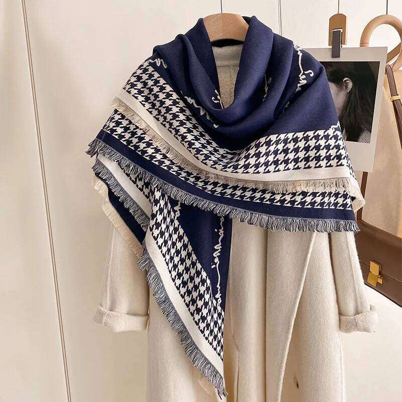 Luxury Brand Cashmere Women Houndstooth Scarf Winter Warm Shawl and Wrap Bandana Pashmina Female Foulard Square Thick XJ260304