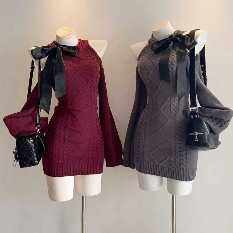 Sexy Bodycon Slim Knitted Dress Solid Elegant Short Party Dress Harajuku Y2k Fashion Dress Woman Chic Design M260304