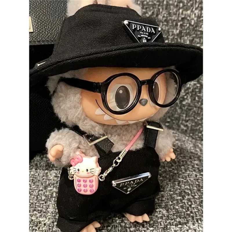 Labubu 15-17cm Retro Luxury Outfit - Monogram Overalls & Hat Set, Fashion Doll ClothesT260304