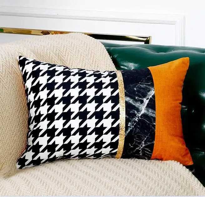 Horse Print Velvet Cushion Cover Luxury Houndstooth Design for High-End Home Sofa DecorT260304