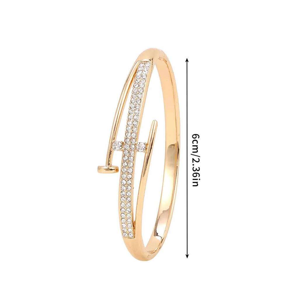 2026 New Fashion Double-row Diamond Nail Women Simple Hot-selling Bracelet Girls Ladies Alloy Luxury Versatile Jewelry XJ260303