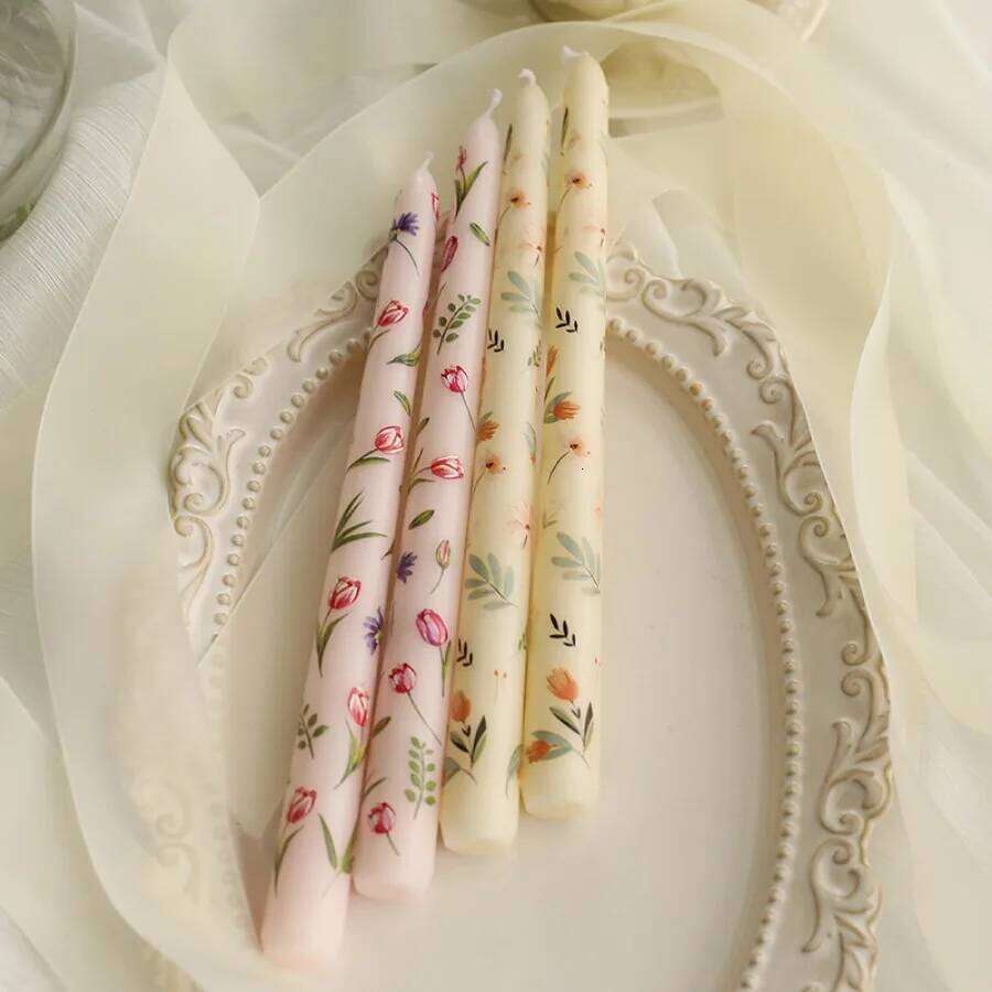 2 pcs/box 9.85 inch conical scented candles, romantic hand-painted long pink candle for home decoration, candle, wedding decoration W260304