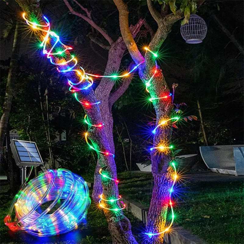 Solar String Lights Outdoor Waterproof LED Strip Rope Tube Lamp Christmas Fairy Garland String Lights for Garden Tree Yard Fence H260304