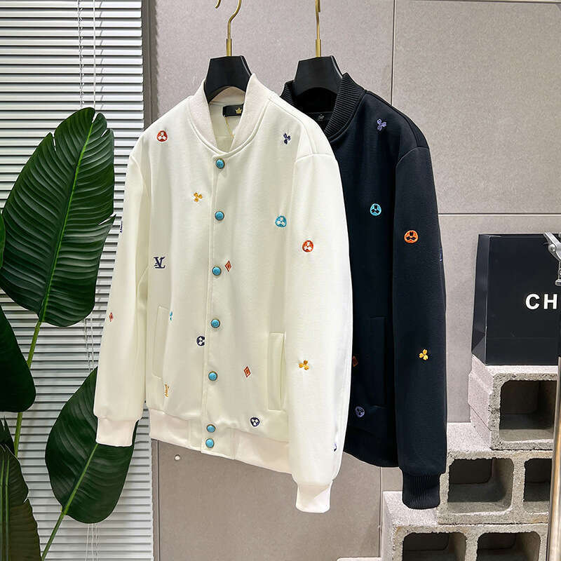 Heavy Embroidery Spring New Turquoise Button Trendy Loose Versatile Baseball Jacket For Men
