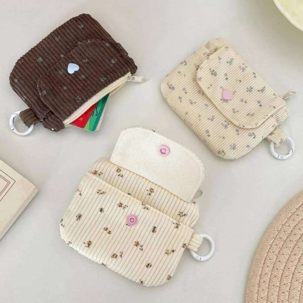 Corduroy Printed Coin with Key Ring Kids Cute Purse Hasp Small Wallet Zipper Credit Card Holder ID Bag C260304