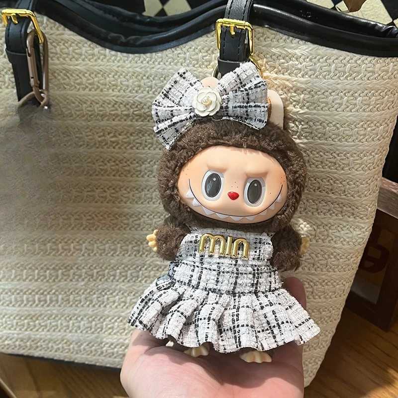 Cute Jacquard Strap Dress Set with Metal Letter & Flower Bow for 17cm Labubu Dolls Party Cosplay GiftT260304