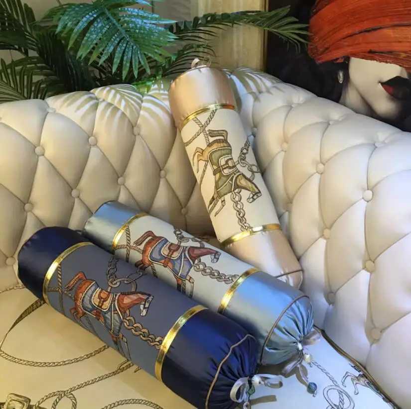 Cylindrical Satin Embroidery Bolster Pillow Luxury European Neck Support for Home DecorT260304