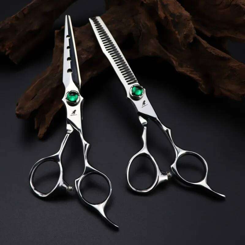 Professional JP440c steel 6 '' green gem hair cutting barber tools Tiger haircut thinning shears hairdresser scissors H260303