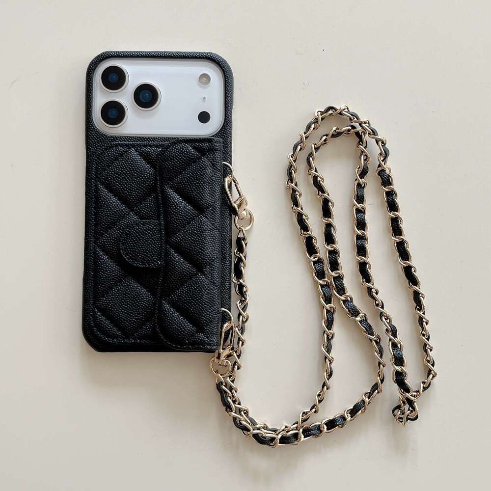 2026 New Model Phone case for iPhone Chic style lychee pattern card slot case iPhone 17 with crossbody strap suitable for 15/16/17 Pro Max three guara